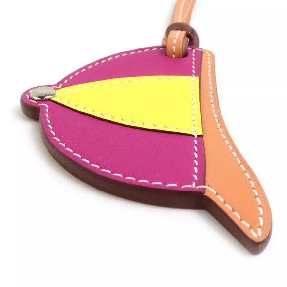 Auth HERMES Charm Purple/Yellow/Light Brown Leather - Picture 13 of 16